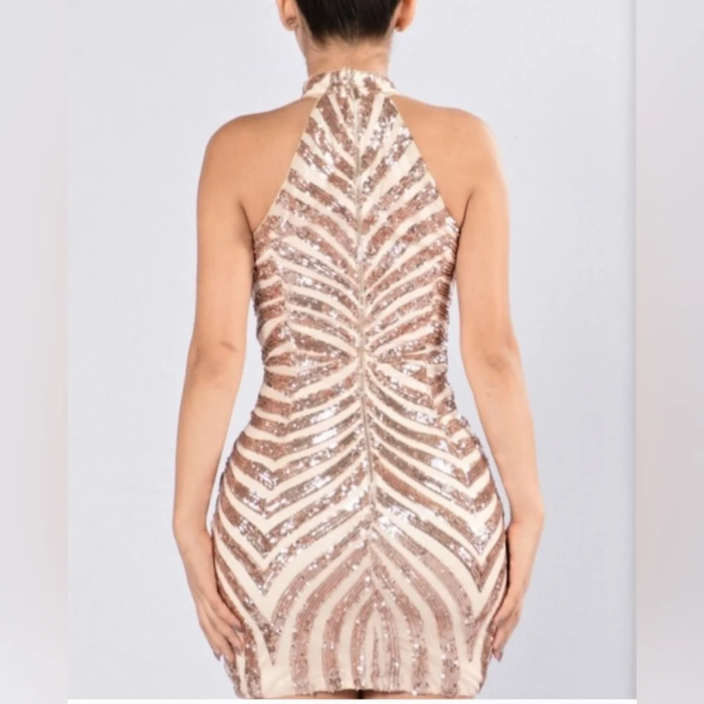 Fashion NOVA rose gold glittery Diva Vibes mini dress size Medium - Picture 3 of 12